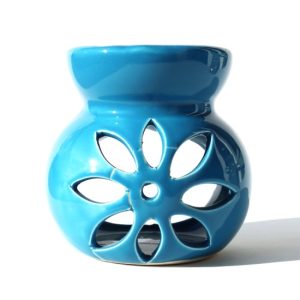 Mavi Çiçek Motifli El Yapımı Seramik Buhurdanlık